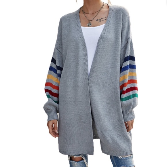 Blotona Womens Open Front Cardigans Sweater Long Sleeve Loose Fit Rainbow - Picture 1 of 5